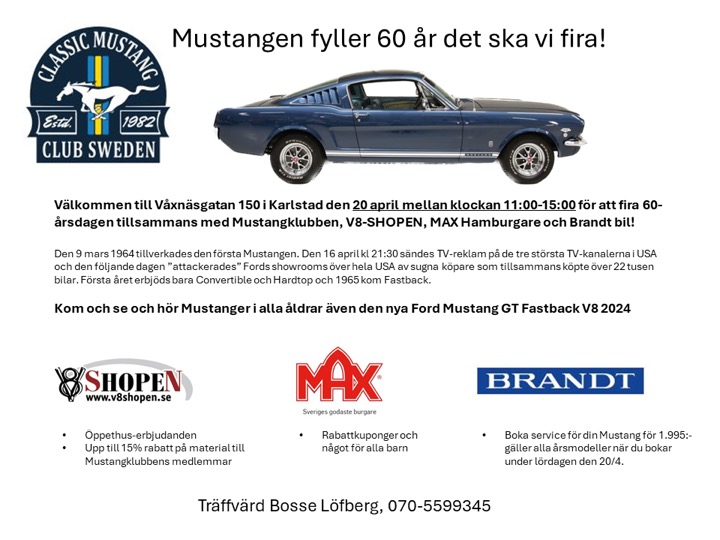 Mustangen fyller 60 år det ska vi fira!