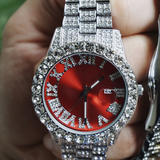 18k White Gold Plated 40mm Red Roman Dial w/Date - eGen Club