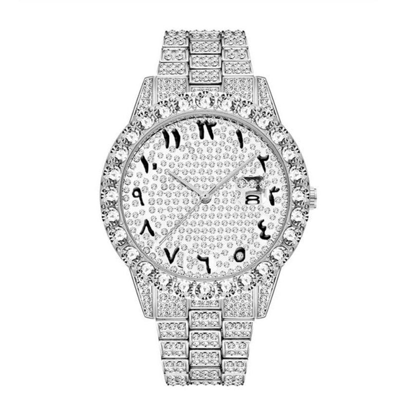 18k White Gold Plated 40mm Pave/Arabic Dial w/Date - eGen Club