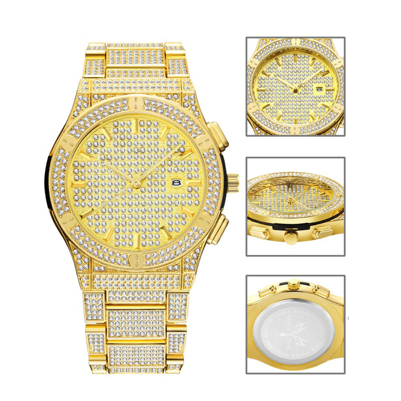 18k Yellow Gold Plated 42mm Pave Dial Chronograph w/Date - eGen Club
