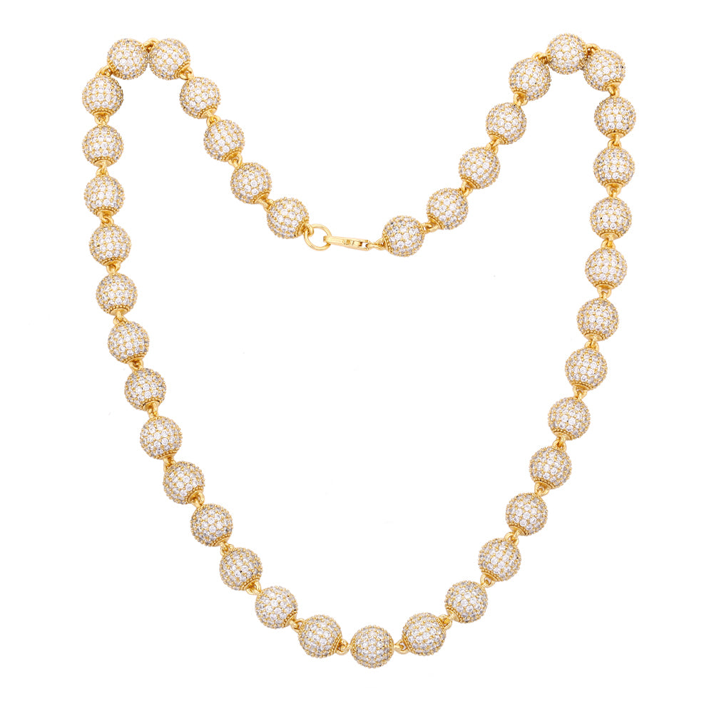 10mm 18k Gold Plated Round Bead Necklace - eGen Club