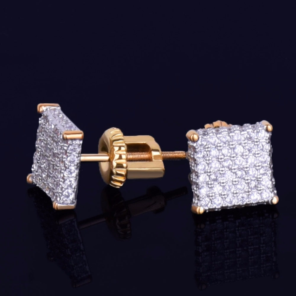 8mm 18k Yellow Gold Plated Square Stud Earrings - eGen Club