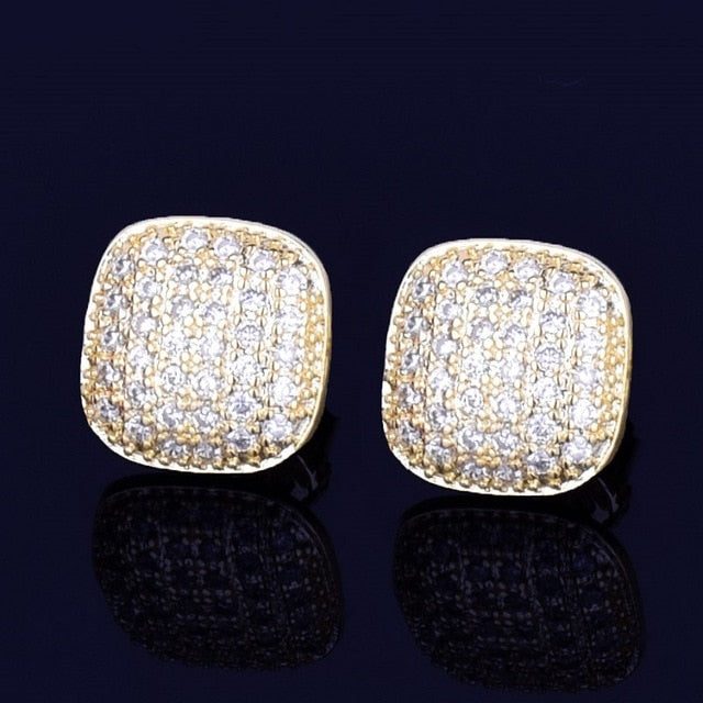 10mm 18k Gold Plated Rounded Pave Stud Earrings - eGen Club