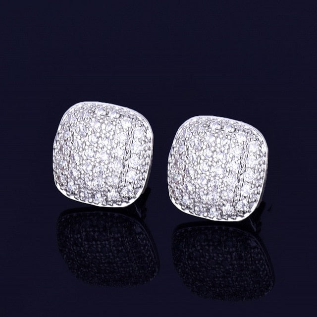 10mm 18k White Gold Plated Rounded Pave Stud Earrings - eGen Club