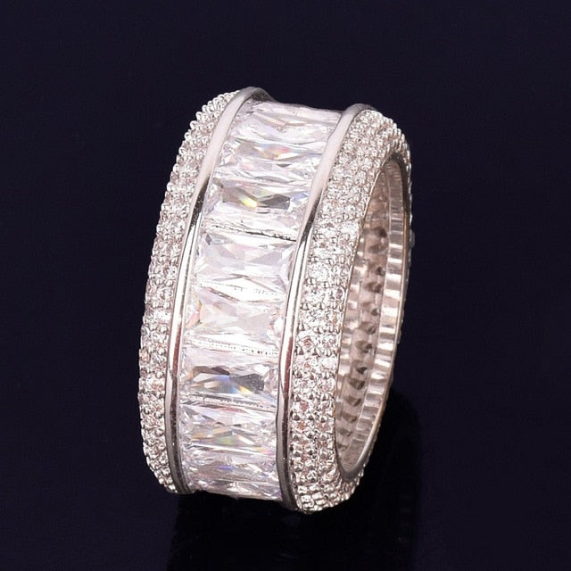 18k White Gold Plated Baguette & Pave Band - eGen Club