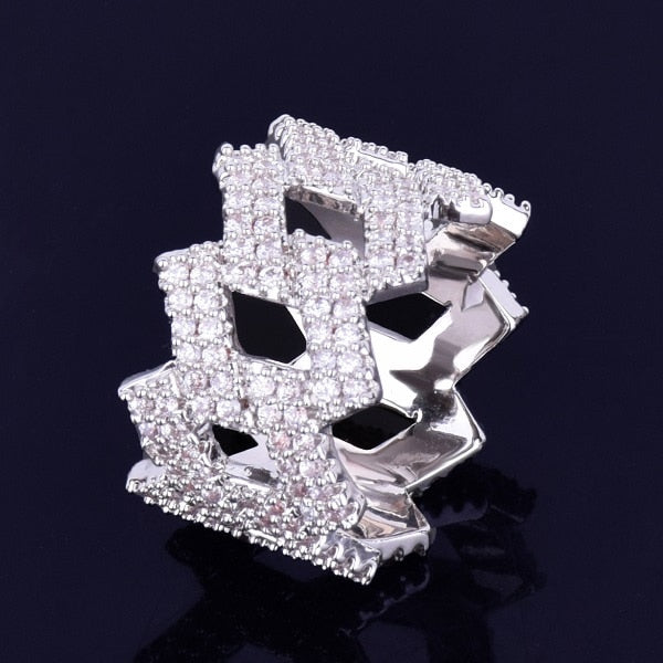 18k White Gold Plated Square Cuban Link Ring - eGen Club