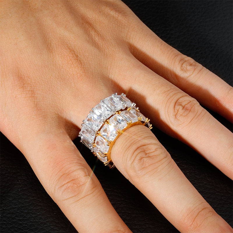 18k White Gold Plated Radiant Solitaire Eternity Band - eGen Club