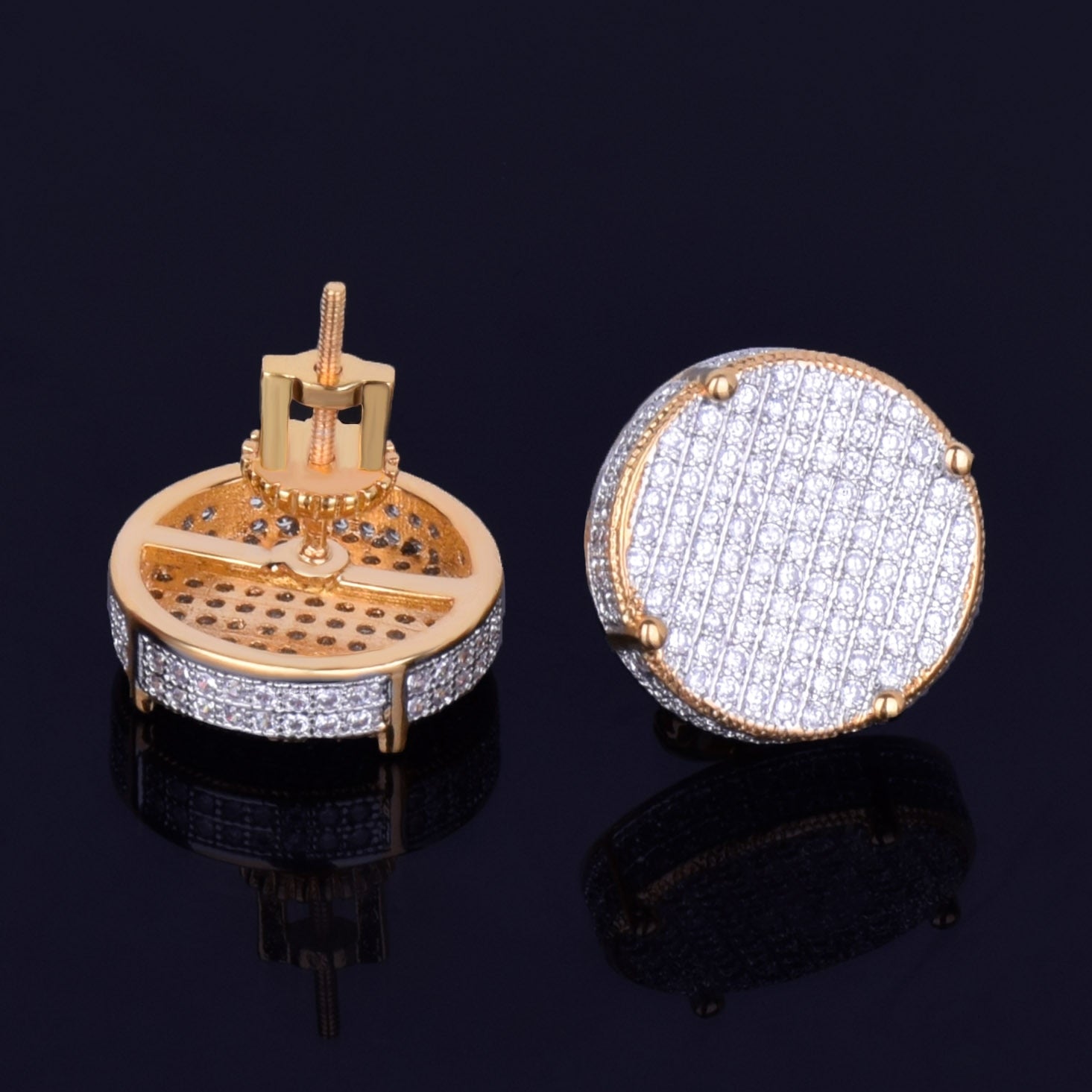 14mm 18k Yellow Gold Plated Round Stud Earrings - eGen Club