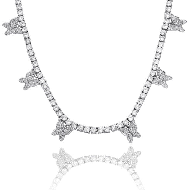 18k White Gold Plated Butterfly Tennis Chain - eGen Club