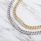 18k White Gold Plated Cuban Link Bar Choker Necklace - eGen Club