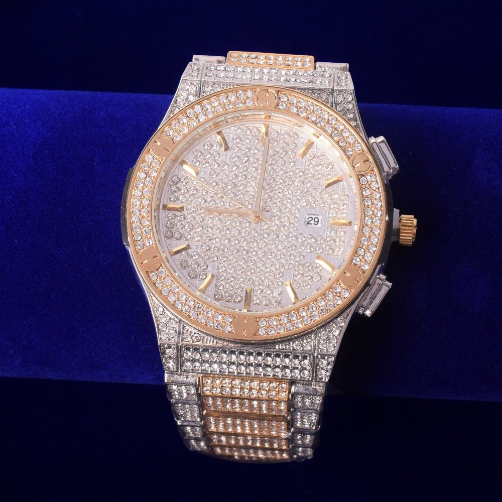 18k Yellow/White Gold Plated 42mm Pave Dial Chronograph w/Date - eGen Club