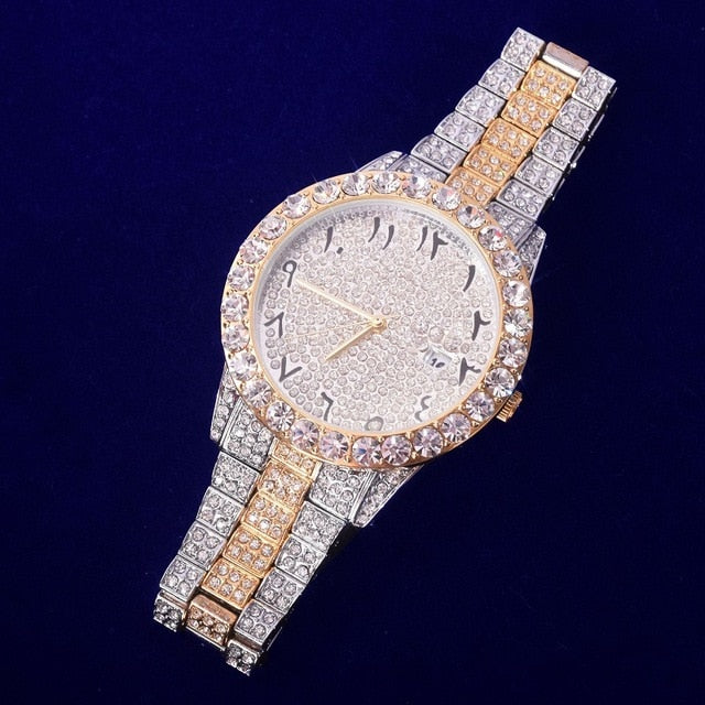 18k Yellow/White Gold Plated 40mm Pave/Arabic Dial w/Date - eGen Club