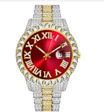 18k Yellow/White Gold Plated 40mm Red Roman Dial w/Date - eGen Club