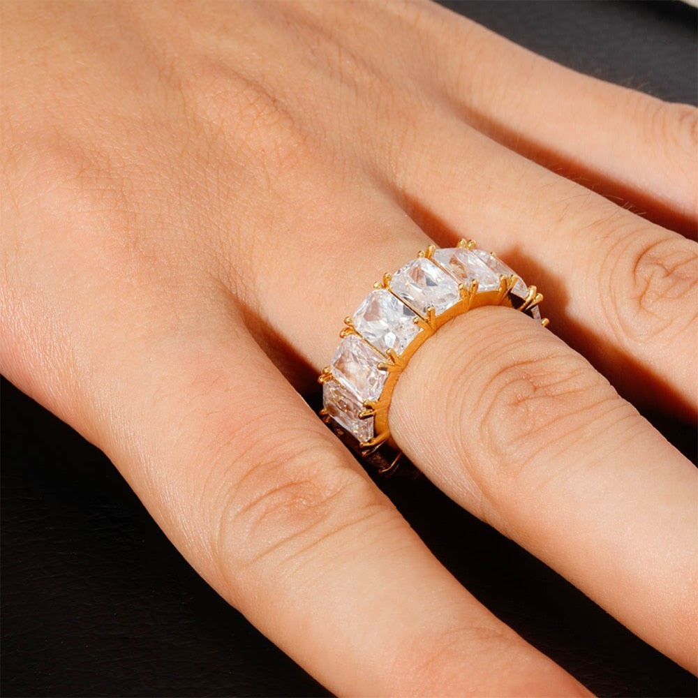18k Yellow Gold Plated Radiant Solitaire Eternity Band - eGen Club
