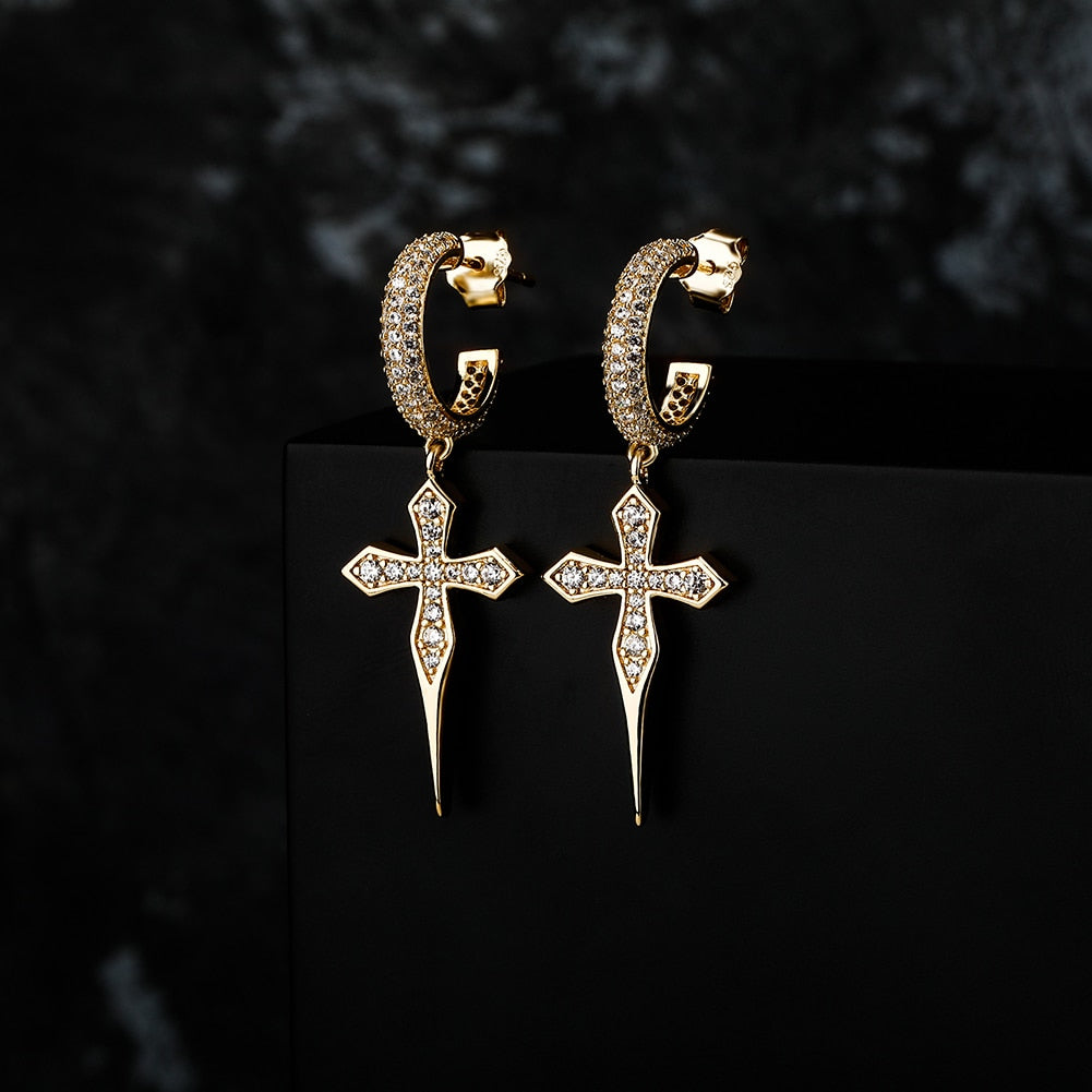 Gold 925 Sterling Silver Cross Earrings - eGen Club