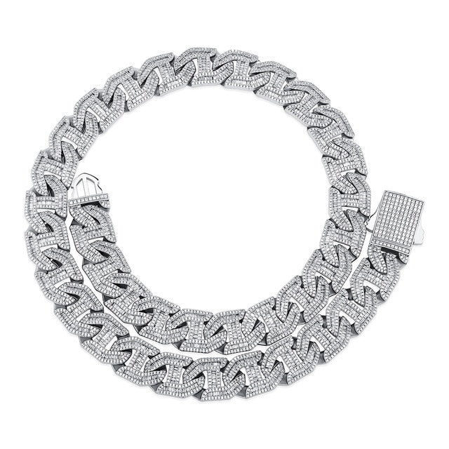 16mm 18k White Gold Plated Baguette Curb Link Chain - eGen Club
