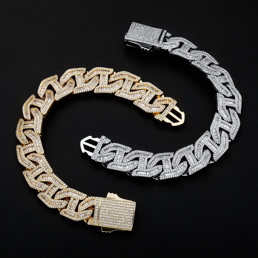 16mm 18k White Gold Plated Baguette Curb Link Bracelet - eGen Club